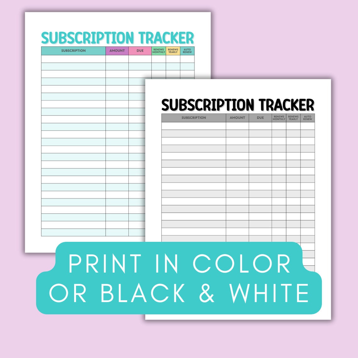 Subscriptions Printable Subscription Tracker Printable, Colorful Subscription Log, Membership ...