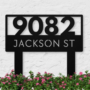 Modern Address Sign with Stakes, Minimal Metal Address Yard Sign, Custom Address Sign With Street Name, Personalized Metal Address Sign