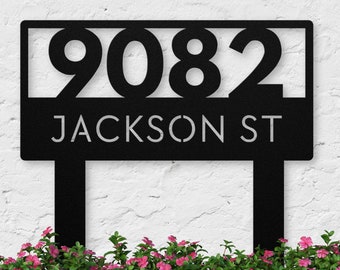 Modern Address Sign with Stakes, Minimal Metal Address Yard Sign, Custom Address Sign With Street Name, Personalized Metal Address Sign