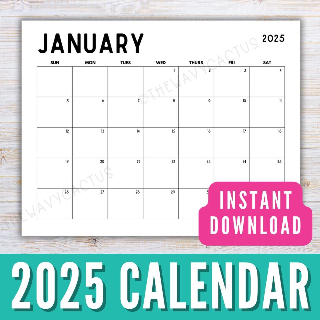 2025 Calendar Printable, Monthly Planner Landscape, Minimal Monthly