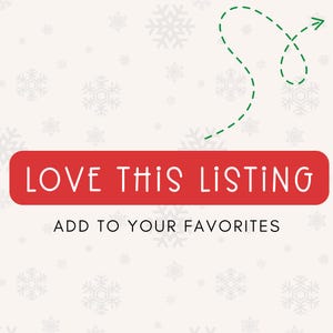 以下が含まれることがあります： 「LOVE THIS LISTING」と「ADD TO YOUR FAVORITES」という白い文字が書かれた赤いボタン。緑色の点線で描かれた矢印がボタンを指している。