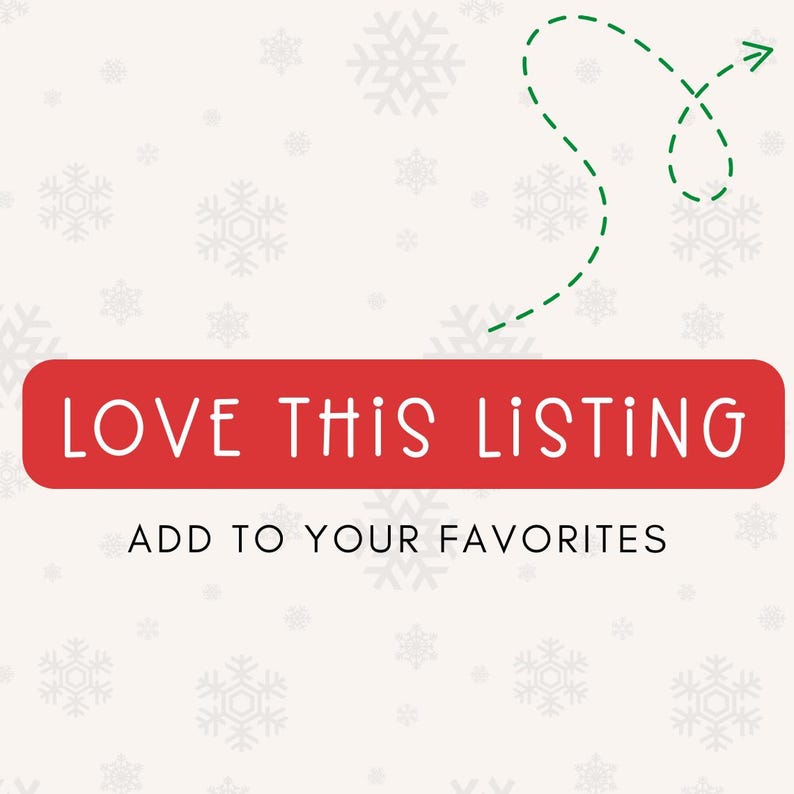 以下が含まれることがあります： 「LOVE THIS LISTING」と「ADD TO YOUR FAVORITES」という白い文字が書かれた赤いボタン。緑色の点線で描かれた矢印がボタンを指している。