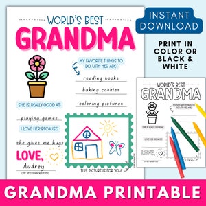 Presente infantil para a vovó, Dia dos Avós para impressão, Cartão Tudo sobre a Minha Vovó, Presente de Dia das Mães da Vovó, Download Digital