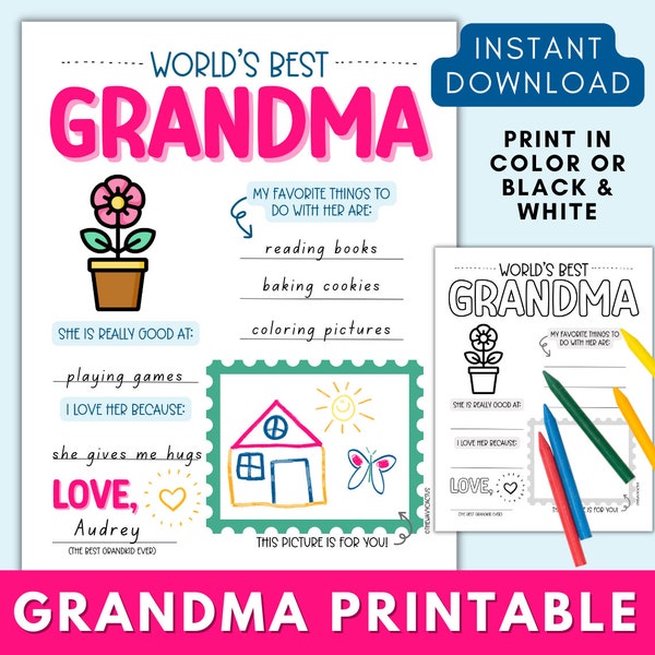 Gift for Grandma from Kids, Grandparents Day Printable, All About My Grandma Card, Grandma Mother's Day Gift, Digital Download