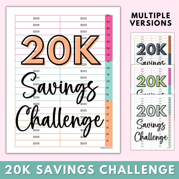 20K Savings Challenge Tracker | 20,000 Money Savings Printable | Saving Money Tracking | 20000 Savings Goal | A4 and Letter