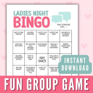 Afdrukbare damesavond bingokaarten, spel voor grote groep, Girls Night Bingo, zoek iemand bingo, kerk Women's Night-activiteit direct downloaden