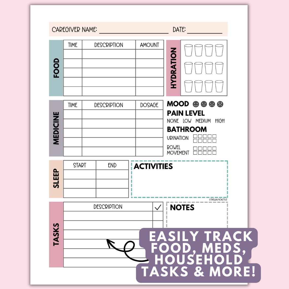 Caregiver Log Printable Caregiver Daily Log Instant Download Caregiver log printable caregiver daily log instant download
