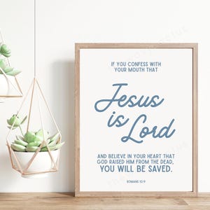 Jesus is Lord Romans 10:9 Printable Art, Christian Bible Verse Wall Decor, Coastal Retro Minimalist, Faith-Based Home Decor Digital Download