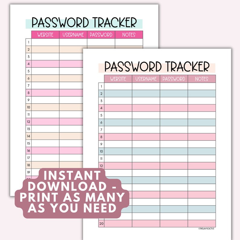 Password Tracker Printable, Password Log & Organizer, Password Keeper ...