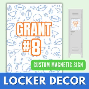 Custom Football Locker Decor | Football Player Name and Number Trimmable 8.5 x 11 in Personalized Football Team Decorations
