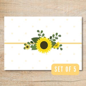 Cartes et enveloppes tournesol - Jolies cartes vierges pliées tournesol - Lot de 5