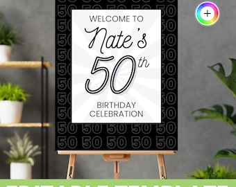 50th Birthday Welcome Sign Template, Editable Poster Template, Editable 50th Birthday Party Sign, Colorful Poster Printable, Edit in Canva