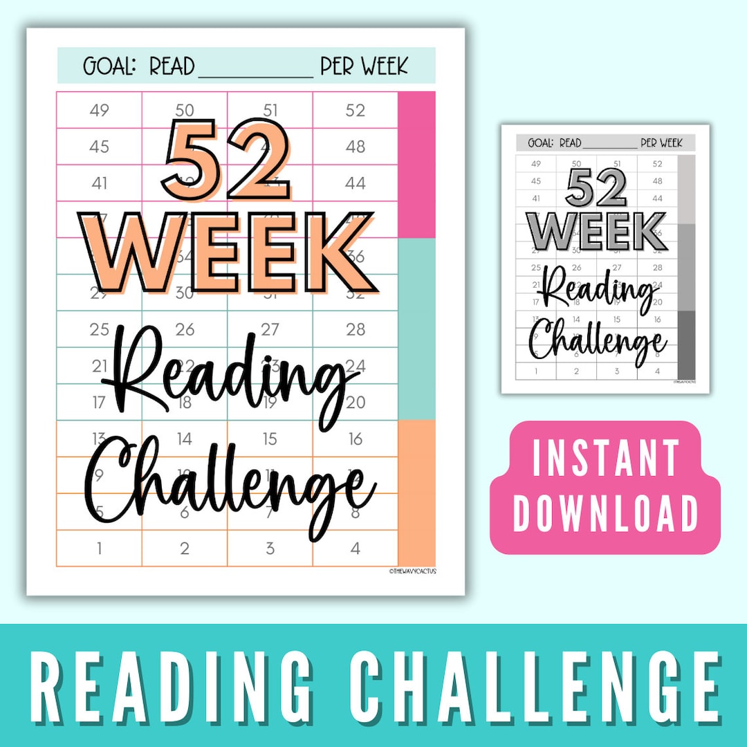 52 Week Reading Challenge Printable Tracker, Reading Tracker, Reading