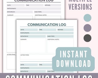 Utskrivbar kommunikationslogg, mall för minimal daglig samtalslogg, föräldrakommunikationsspårare, konversationsloggblad, direktnedladdning i pdf-format