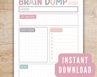 Brain Dump Printable, Thought Organizer Tracker, ADHD Daily Planner, Thought Tracker, Priorities Journal, To-Do List, Productivity Planner
