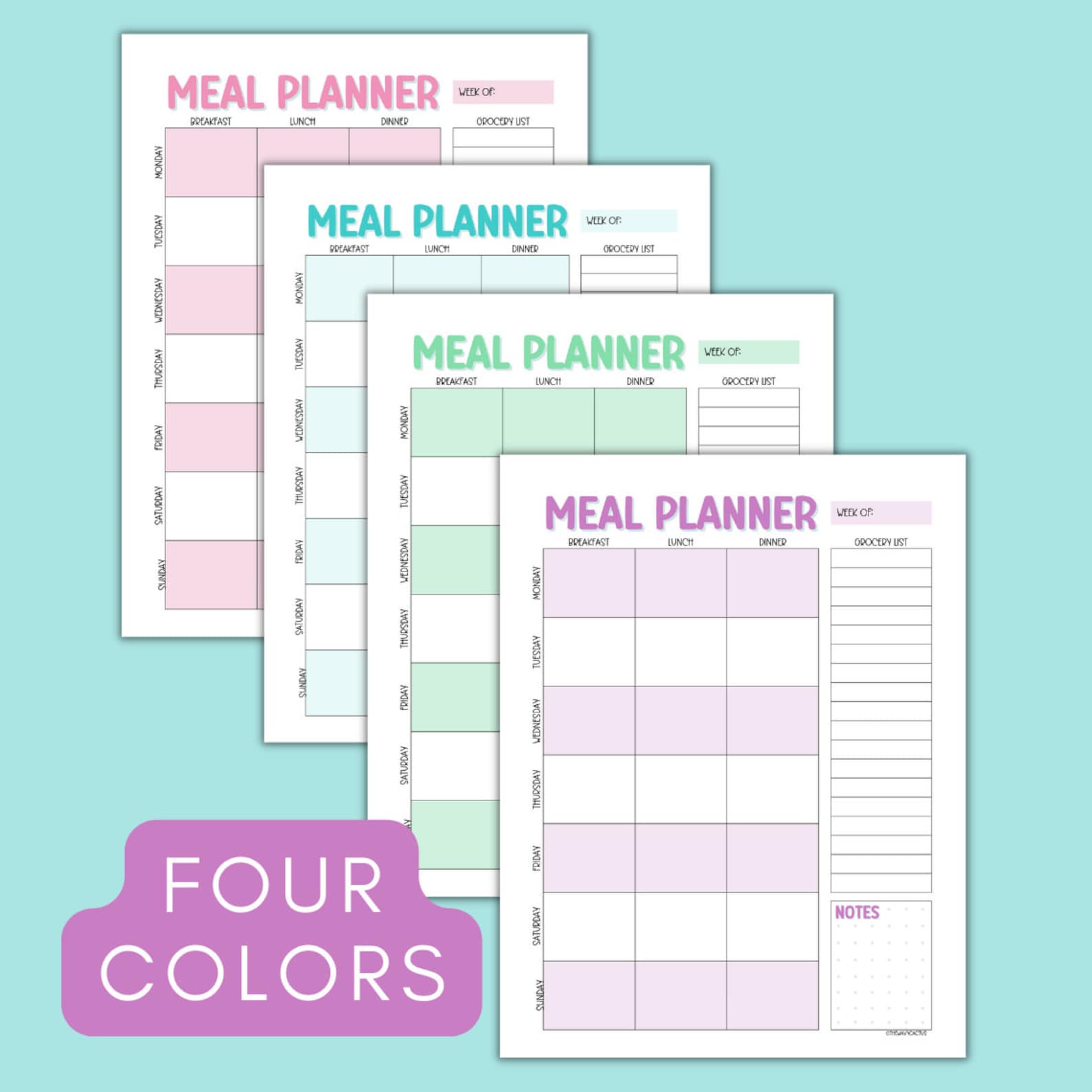 Weekly Meal Planner Printable Template, 7 Day Menu Recipe Planner With ...