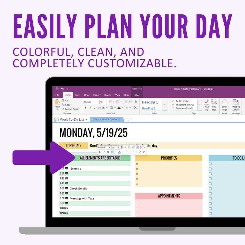 Onenote Daily Planner Template, Colorful Minimalist Digital Planner ...