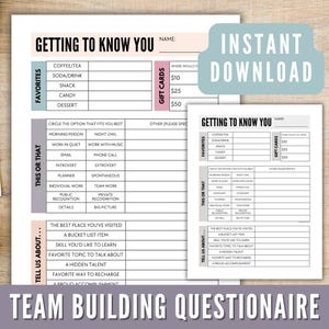 Team Building Get to Know Your Staff Questionnaire Printable, Coworker Employee Survey, Office Party Game, Workplace Team Building Activity