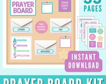 Printable Prayer Board Kit, Cute Prayer Cards, Colorful Prayer Vision Board Collage Prayer Bulletin Board, Organize Prayer Life pdf