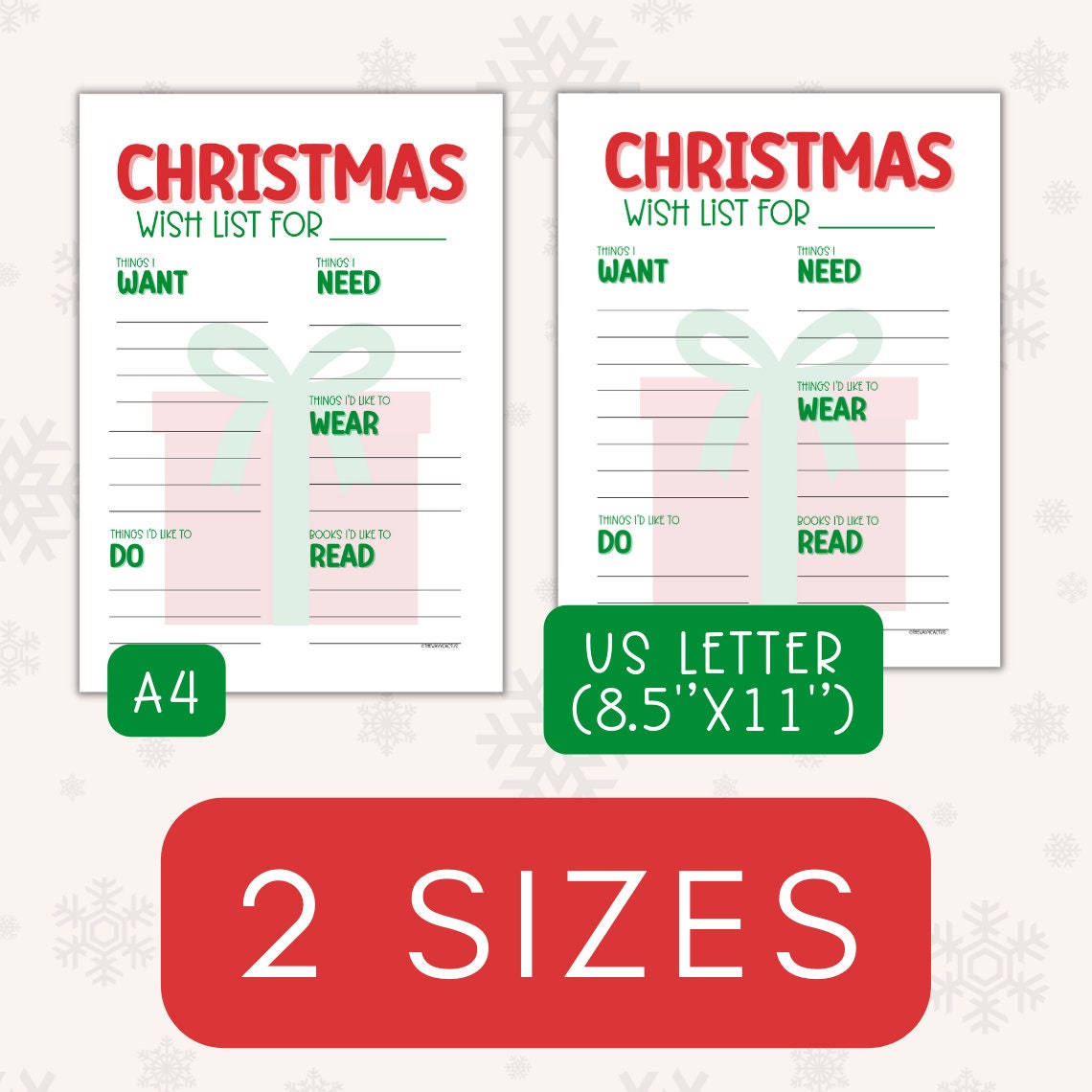 Christmas Wish List Printable, 5 Gift Rule, Want Need Wear Read Do, Christmas Wish List PDF Download, Kids Christmas List for Santa - Etsy for 5 Gift Rule Christmas Printable Free