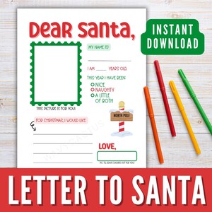 Carta a Papá Noel para imprimir, linda carta para Papá Noel para descargar al instante, plantilla sencilla para Papá Noel, descarga digital, carta o A4 para imprimir en vacaciones