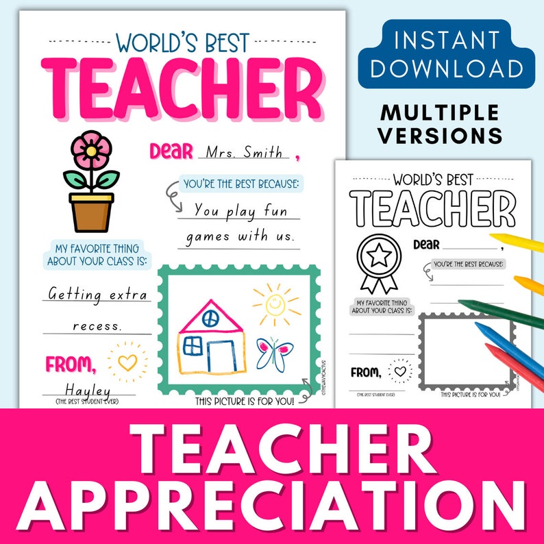 Teacher Appreciation Week Printable PDF, Teacher Survey Thank You ...