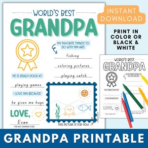 Gift for Grandpa from Kids, Grandparents Day Printable, All About My Grandpa Card, Grandpa Fathers Day Gift, Digital Download