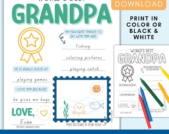 Gift for Grandpa from Kids, Grandparents Day Printable, All About My Grandpa Card, Grandpa Fathers Day Gift, Digital Download