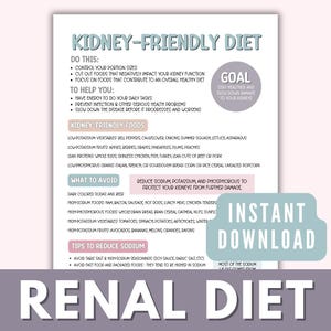 Kidney Friendly Food Guide Printable, Renal Diet Patient Education, Kidney Disease Diet List, Low  Sodium Tips, Foods to Eat or Avoid pdf