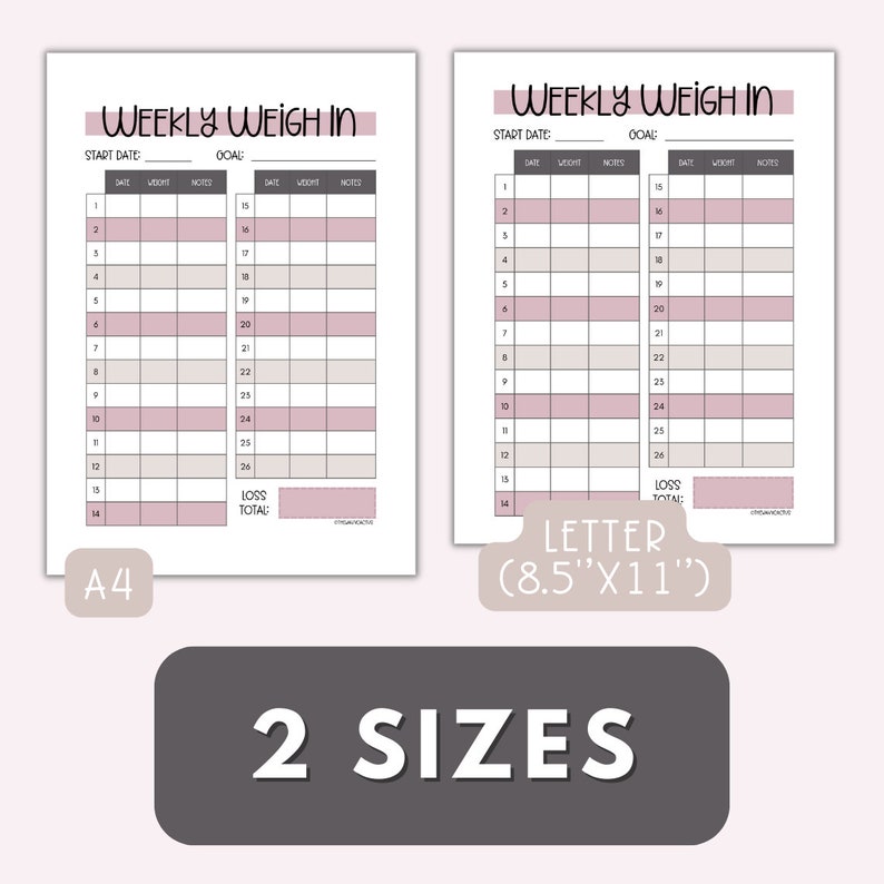 Weekly Weigh in Printable Weight Loss Journey Chart Template Weight ...
