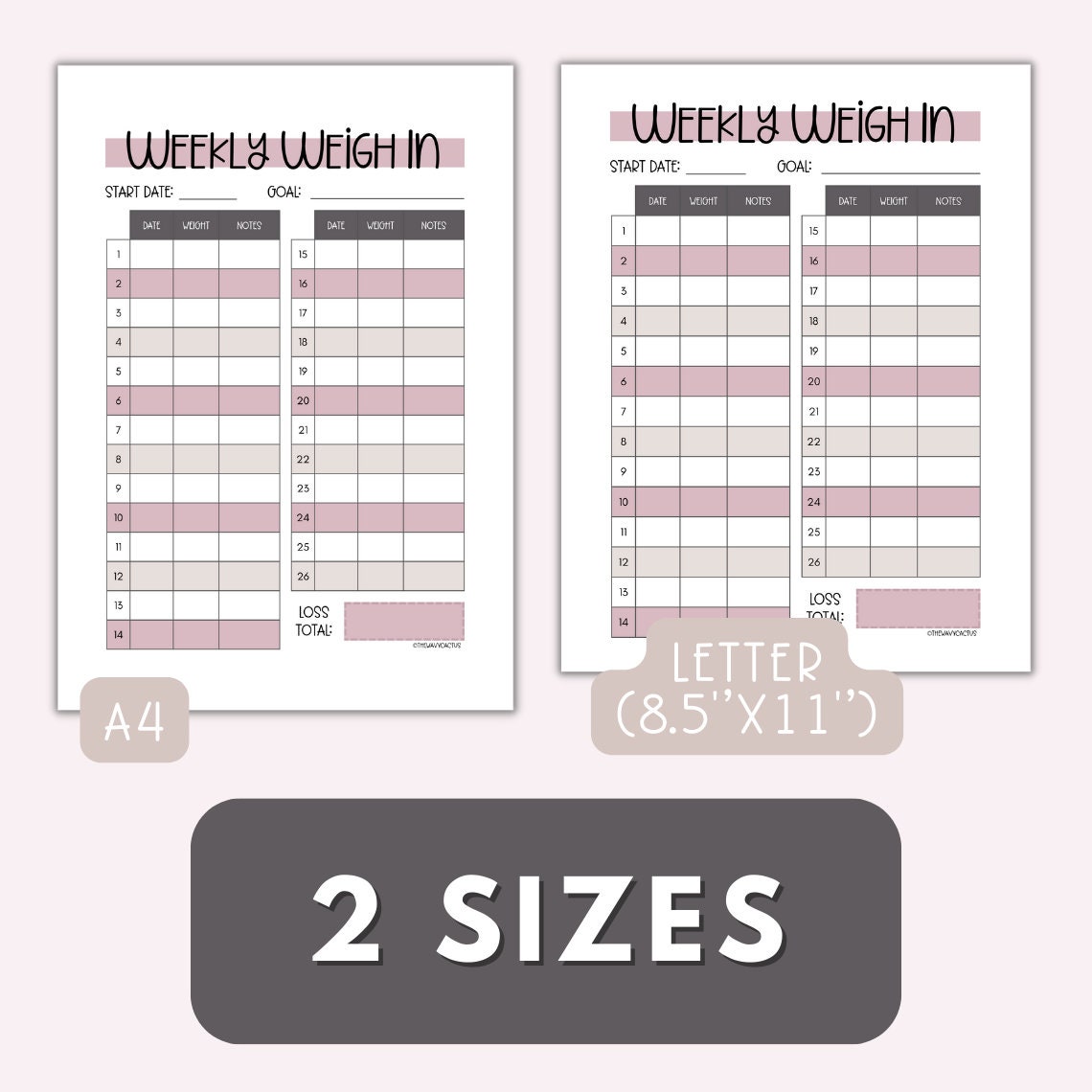 Weekly Weigh in Printable Weight Loss Journey Chart Template Weight ...