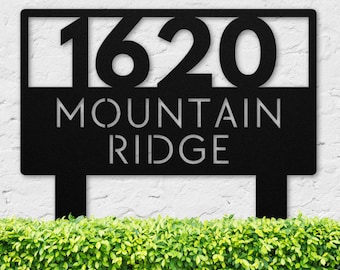 Modern Address Sign with Stakes, Minimal Metal Address Yard Sign, Custom Address Sign With Street Name 2 Lines, Personalized Metal Address