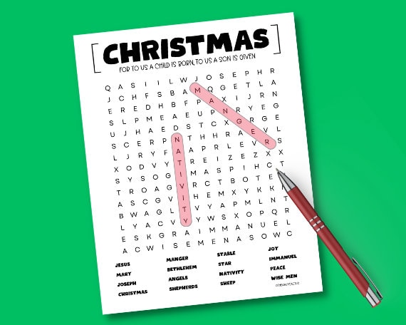 Christmas Nativity Wordsearch | Christian Wordsearch for Kids/Youth/Adults | Bible Printable Activity | Church Sunday School Advent Activity