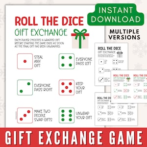 クリスマス ダイス ゲーム 印刷可能なクリスマス ギフト交換ゲーム、クリスマス パーティー ゲーム、ホリデー プレゼント交換、クリスマス ギフト ゲーム デジタル ダウンロード