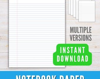 Notebook Paper Printable Lined Paper, Wide Rule College Rule Notes, Notebook Lined Paper PDF Instant Download Color and Black and White