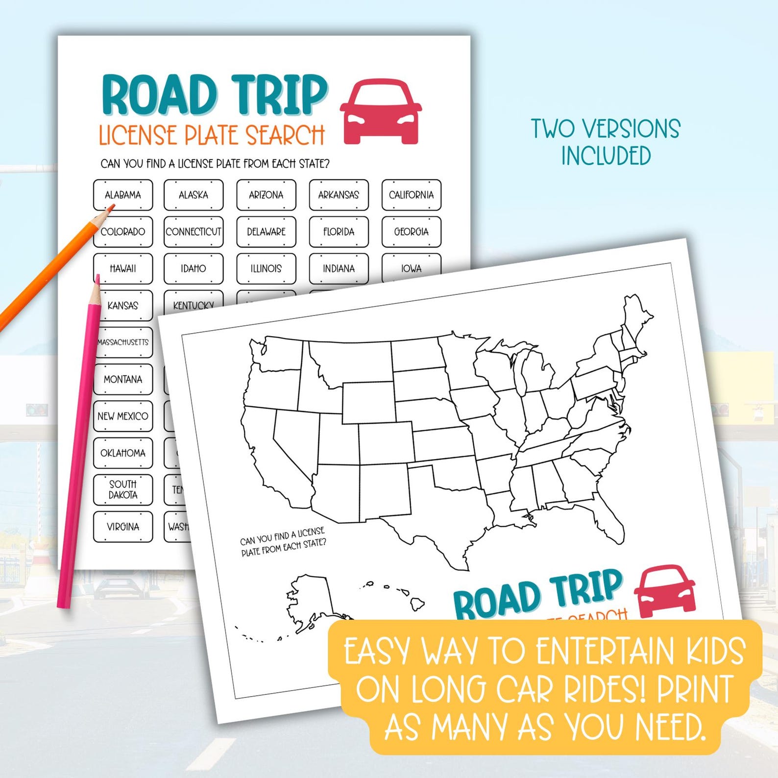 Printable Car Ride Game, Kids Road Trip Activity, Printable Family Road ...