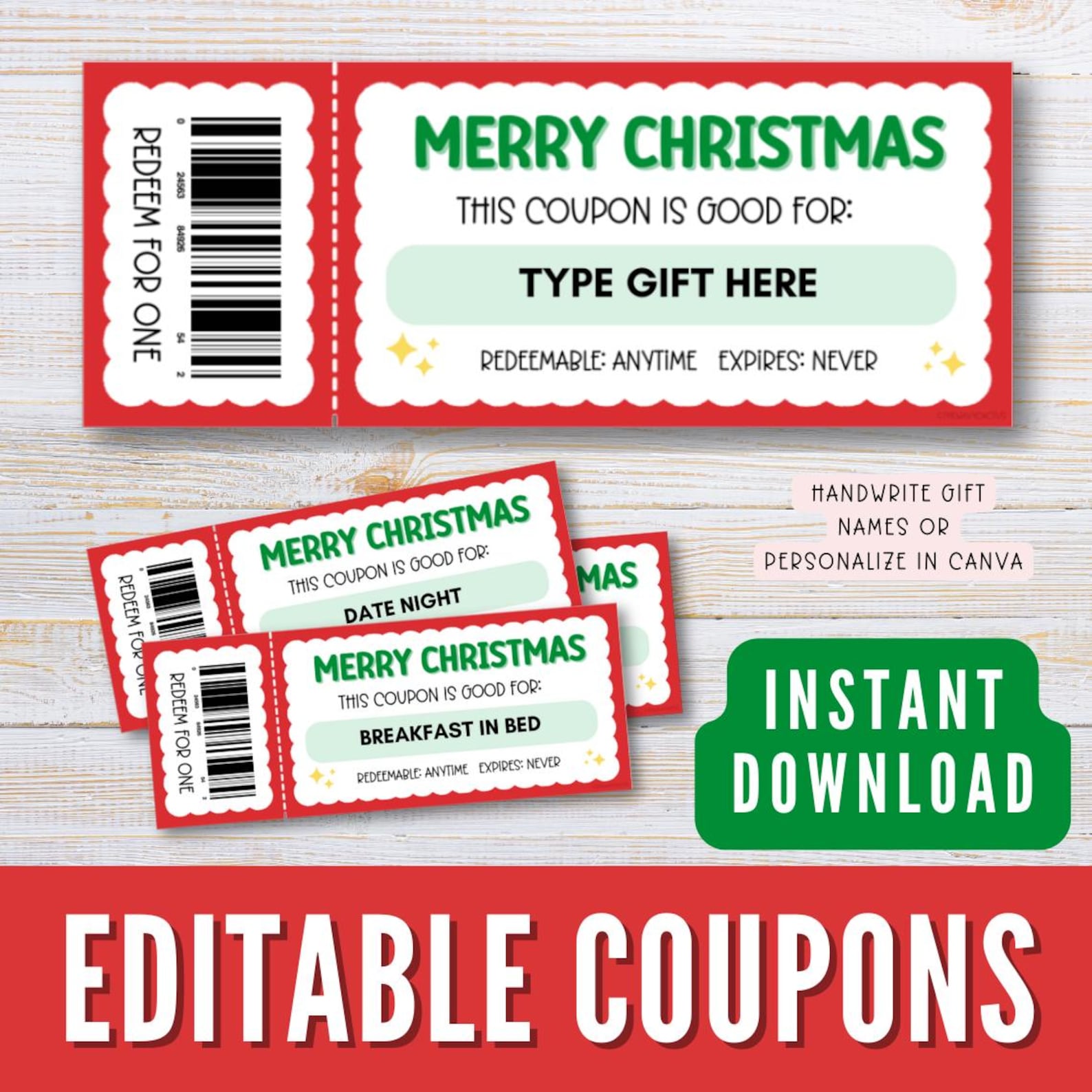 Christmas Coupon Template, Editable Canva Template Gift Coupons, Cute ...