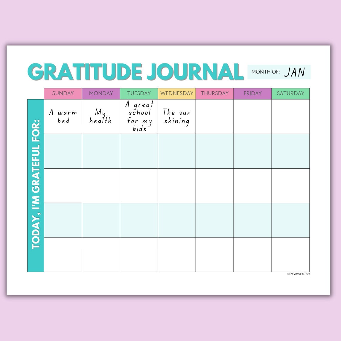 Gratitude Journal Printable, Printable Monthly Tracker Undated Calendar ...