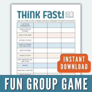 Juego bíblico imprimible - Juego cristiano para fiestas, ideal para la escuela dominical, grupos juveniles y eventos de la iglesia - Desafío por categorías bíblicas - Descarga instantánea