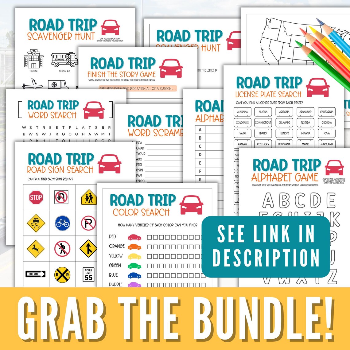 Printable Car Ride Game, Kids Road Trip Activity, Printable Family Road ...