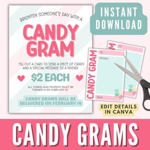 Candy Grams Template Printable, Editable PTA Valentine Event, Canva Template for School, PTO Candy Gram Fundraiser, Candy Gram Flyer