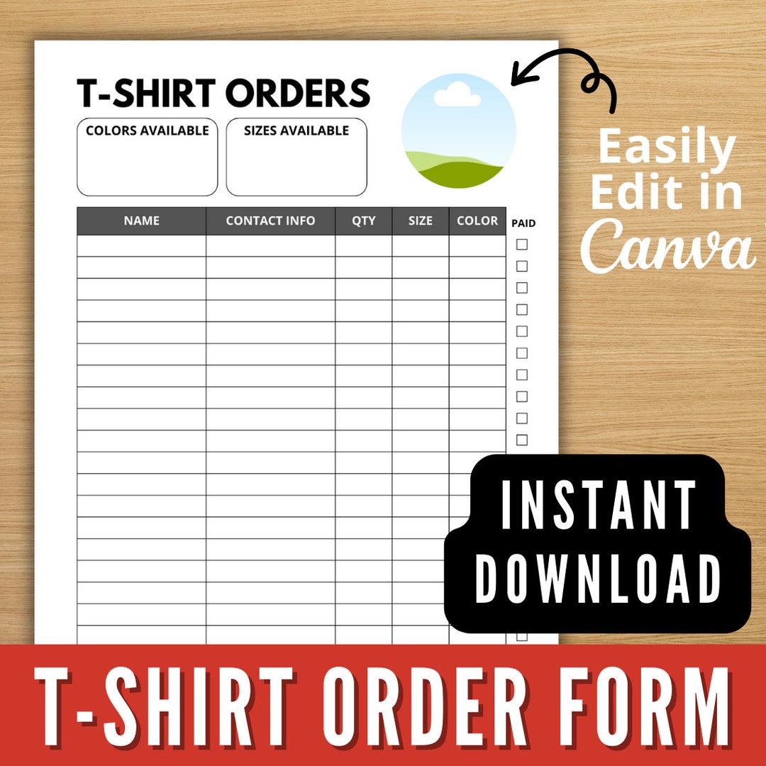 T-shirt Order Form Template, Canva Editable T-shirt Order Template ...