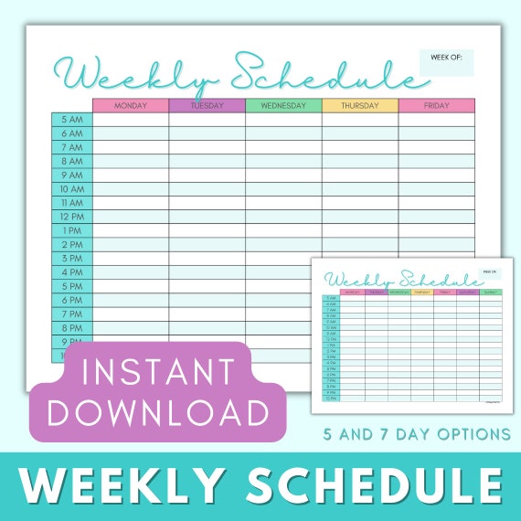 Weekly Hourly Planner Printable Weekly Schedule, Daily Planner, Undated Planner, 2023 Weekly Organizer, Weekly Timetable To-Do List Adhd pdf