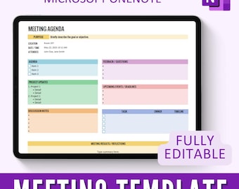 OneNote-Besprechungsnotizen-Vorlage, anpassbare Vorlage für die Agenda für Online-Besprechungen, Business-Projektdatensätze