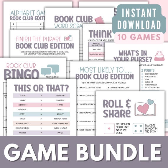 Book Club Game BUNDLE, Printable Games for Book Club Meeting, Book Club Icebreaker Activities, Get to Know You Games, Instant Download