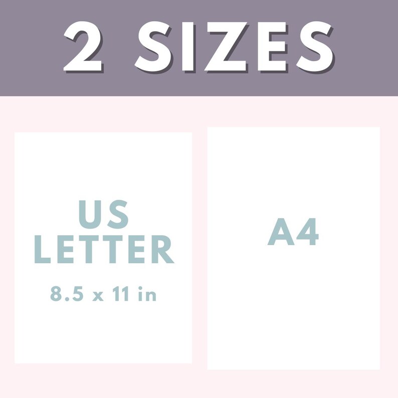 May include: Two sizes of paper are shown: US Letter, 8.5 x 11 inches, and A4.