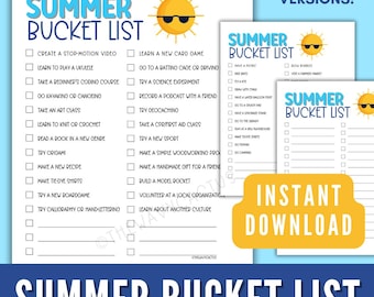 Printable Summer Bucket List for Kids & Teens, Multiple Versions for Younger or Older Kids, Tweens/Teens, Fun Summer Activities Ideas