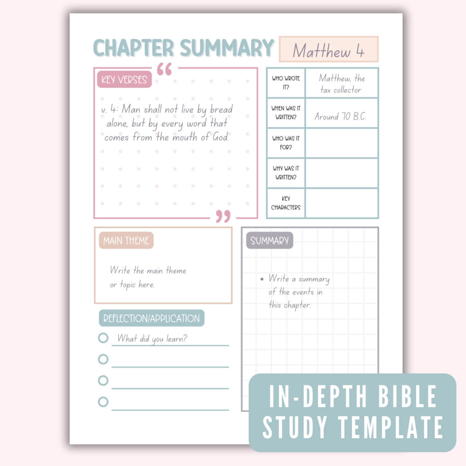 Bible Chapter Summary Template Printable Bible Study, Colorful Bible ...