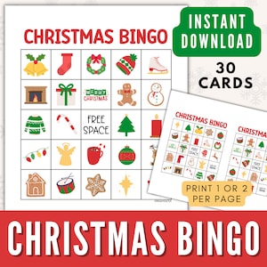 Christmas Bingo Printable, Christmas Bingo Cards for Kids or Adults, Digital Download Holiday Bingo Game, Fun Christmas Party Game for Group