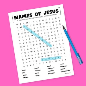 Ricerca di parole cristiana / Ricerca di parole sui nomi di Gesù per bambini/giovani/adulti / Attività stampabile della Bibbia / Attività della scuola domenicale della chiesa